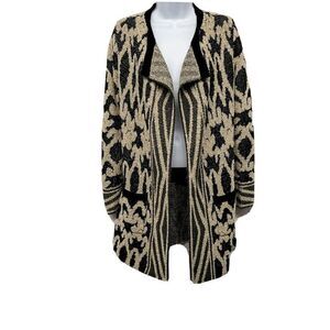 Lucky Brand Bali Aztec Long Longline Open Front Cardigan Sweater Top